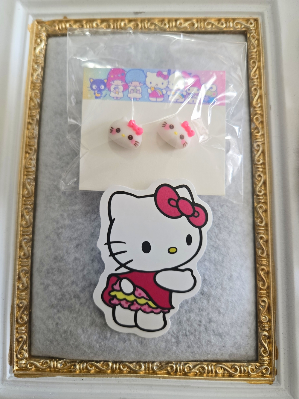 Hello Kitty Pink Bow Stud Earrings Set Jewelry Gift Hello Kitty Sticker